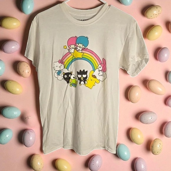 Hello Kitty Short Sleeve Tee - White with Rainbow and Characters - Picture 1 of 6